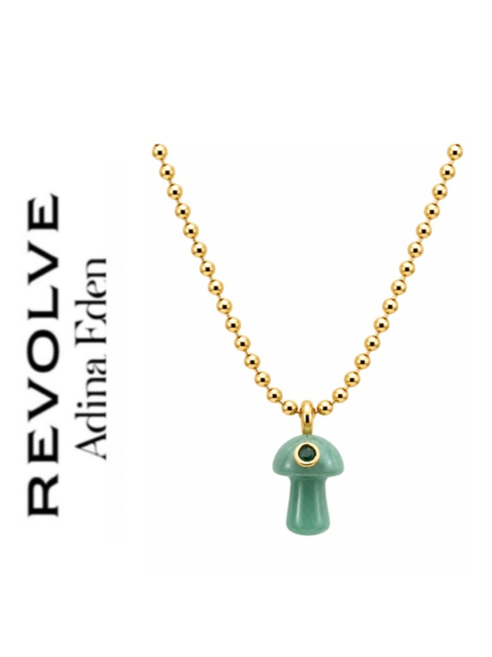 Revolve x Adina Eden Carved Jade Mushroom Pendant Necklace with Bezel-Set Gem